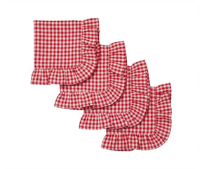 Red gingham ruffle cloth napkins set of reusable cotton checkered table napkins with scalloped edge