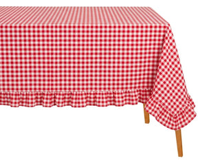 Rectangular ruffle edge tablecloth in cotton fabric perfect for family meals and seasonal table styling