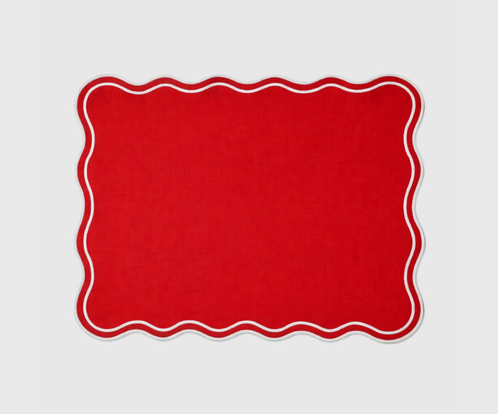 Washable cotton dining table placemats with soft wavy design and decorative white scalloped border