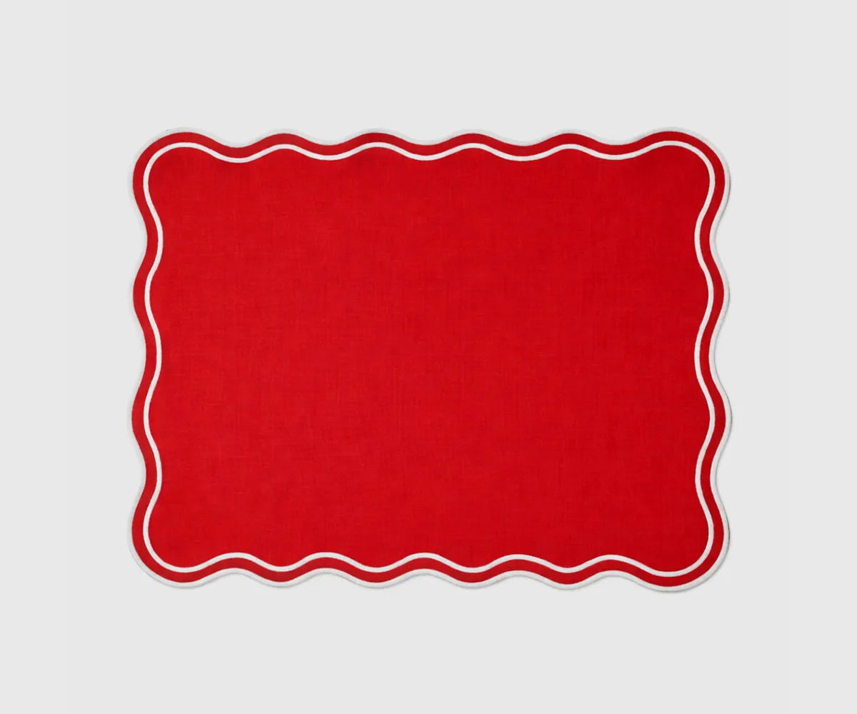 Washable cotton dining table placemats with soft wavy design and decorative white scalloped border