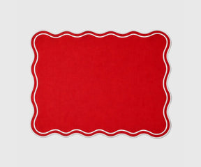 Washable cotton dining table placemats with soft wavy design and decorative white scalloped border