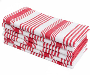 Red striped cotton napkins laid flat