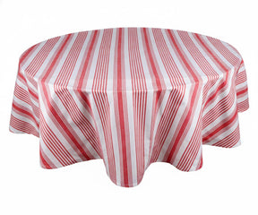 French Christmas round tablecloth in red and white stripes made from 100% cotton