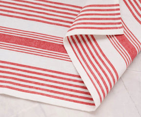 Red striped cotton kitchen towel for dish drying
