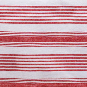 Red striped rectangular tablecloth with elegant drape, classic cotton dining table linen