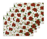 Red poinsettia placemats with gold accents, 100% cotton Christmas placemats for holiday table decor