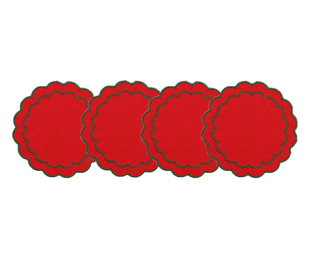 Decorative round cotton placemats with scalloped edges for dining and entertaining