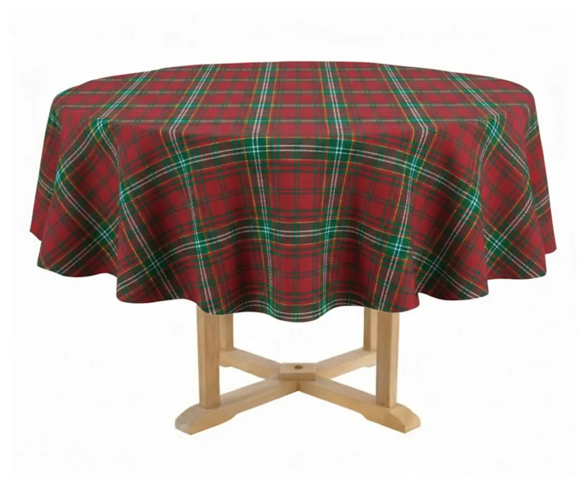 tartan pattern round Christmas tablecloth durable & reusable 