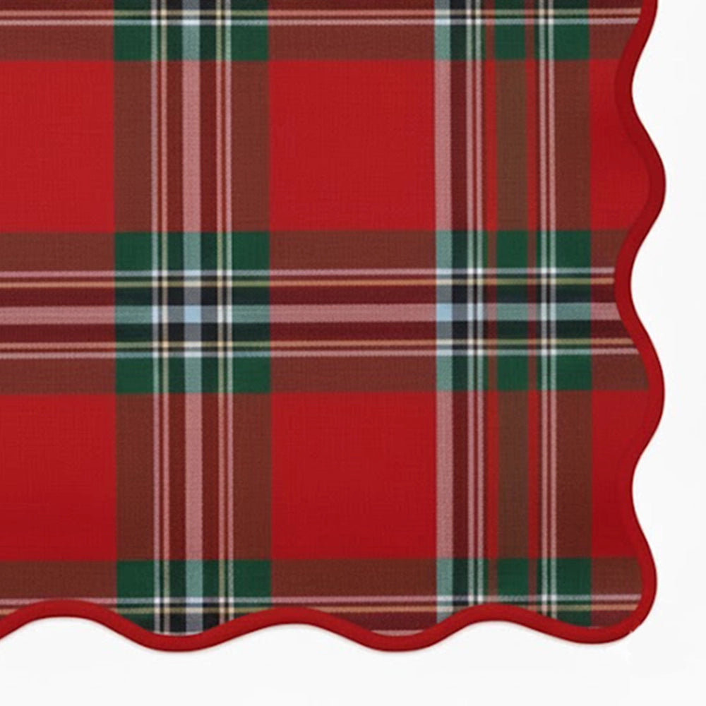 Red and green plaid cotton placemats with scalloped edges