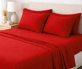 Red European flax linen sheet set, bold luxury breathable bedding for modern bedroom decor