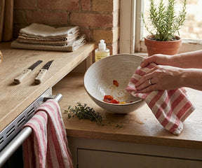 Luxury red linen kitchen towels with Italian stripe design durable dish cloth towels for farmhouse kitchens