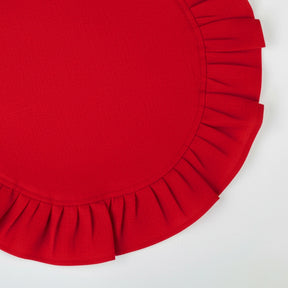Red round ruffled cotton placemat