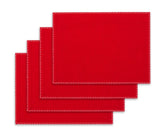 Red with White Stitch Rectangle Cotton Placemats Set of 4, washable whip stitched dining table placemats for everyday use