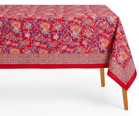 Hand block print tablecloth rectangular cotton canvas floral dining table cover farmhouse boho home decor