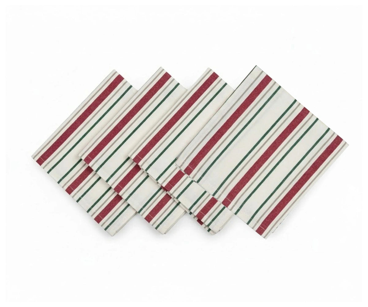 Set of French striped cotton napkins in red, green, and blue stripe patterns