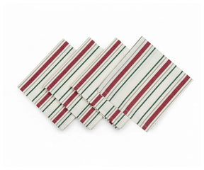 Set of French striped cotton napkins in red, green, and blue stripe patterns