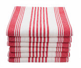 Striped cotton kitchen towels set of 6 in red green beige and navy
