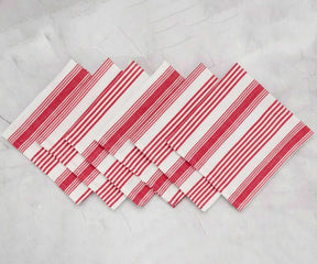 Set of red striped cotton dining napkins