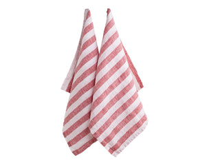 Red striped linen tea towels hanging absorbent striped linen kitchen dish towels