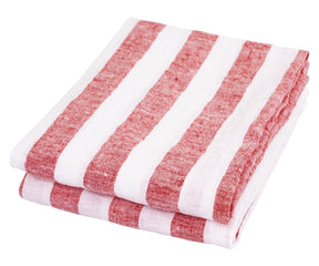 Red and white striped linen kitchen towels folded stack rustic farmhouse kitchen cloth italian made kitchen linens 