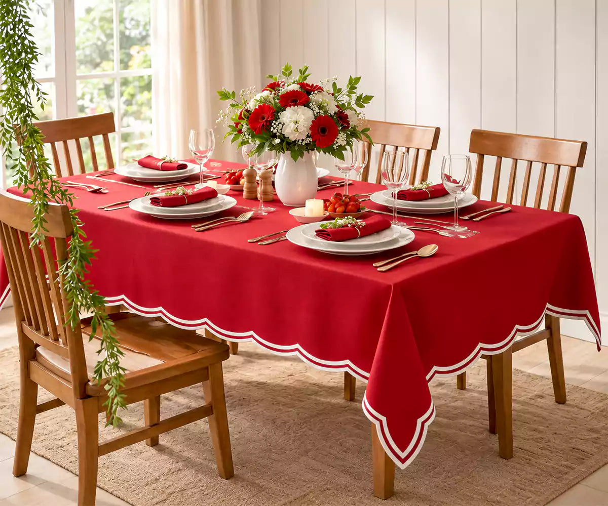 Red and White Tablecloth - Embroidery Edges