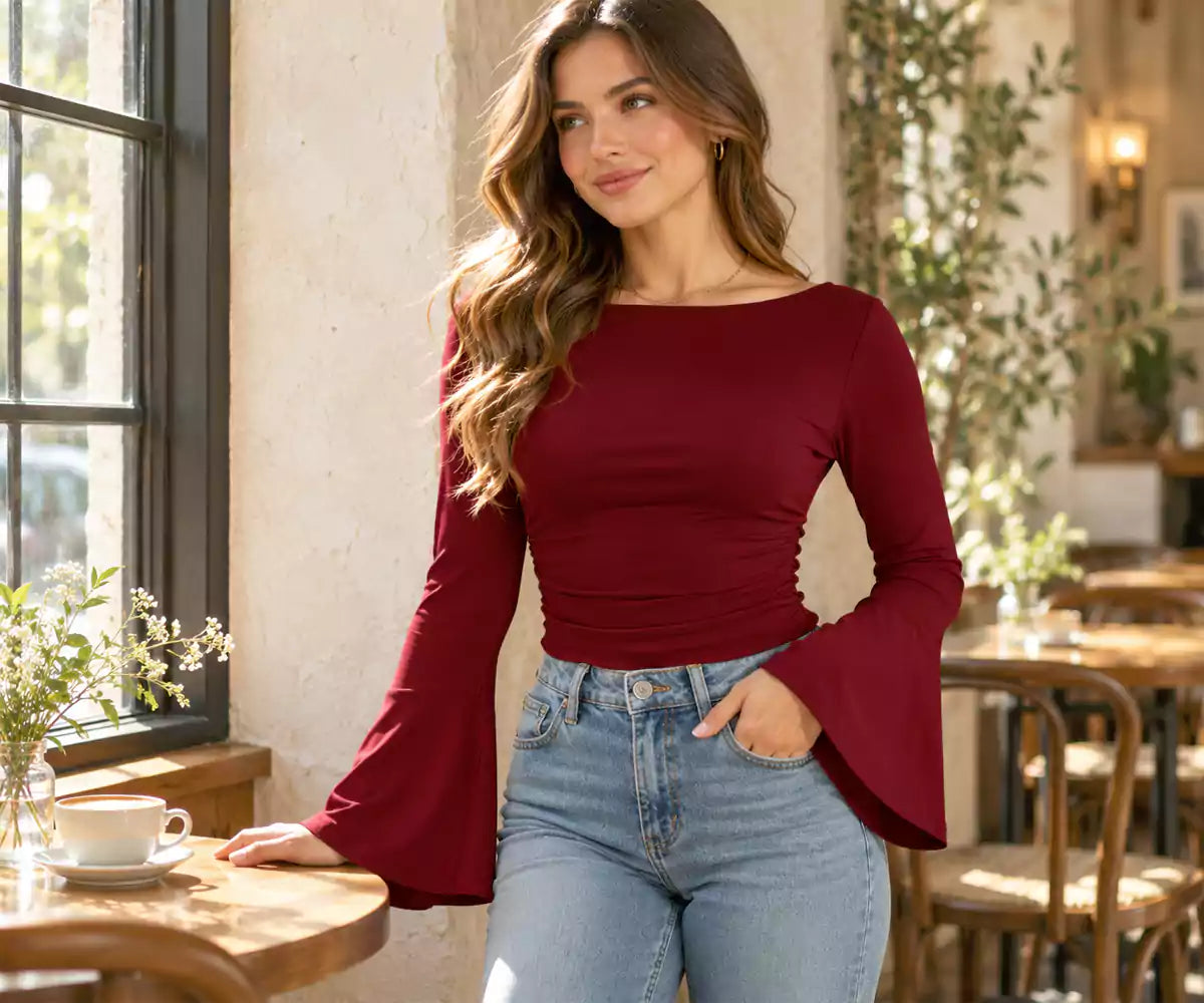 Relaxed Fit Boatneck Long Sleeve Shirt
