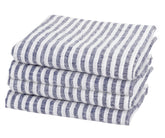 Navy blue linen dinner napkins with classic pinstripe design by All Cotton and Linen for weddings and entertaining guests