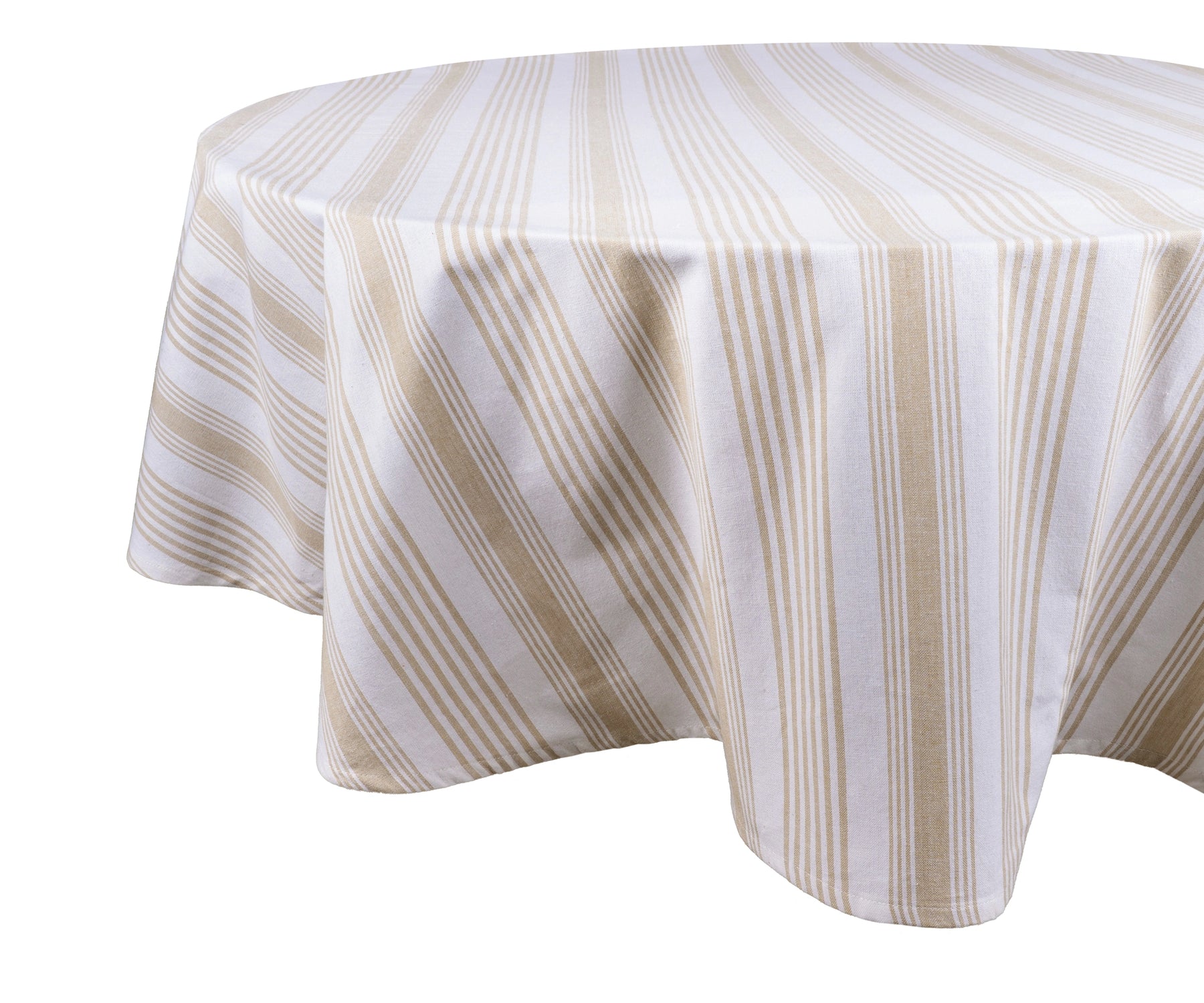 French striped beige and white cotton tablecloth 63 inch round dining table