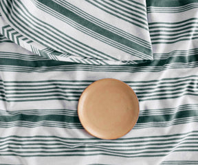 French country green striped round tablecloth with soft cotton drape