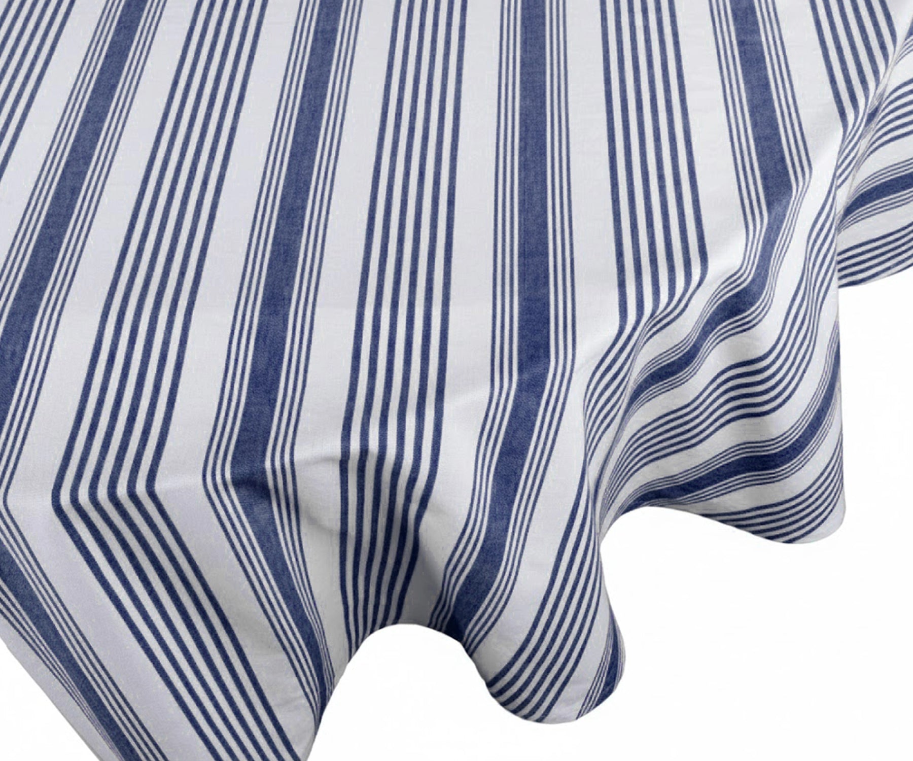 French striped navy and white cotton tablecloth 63 inch round dining table