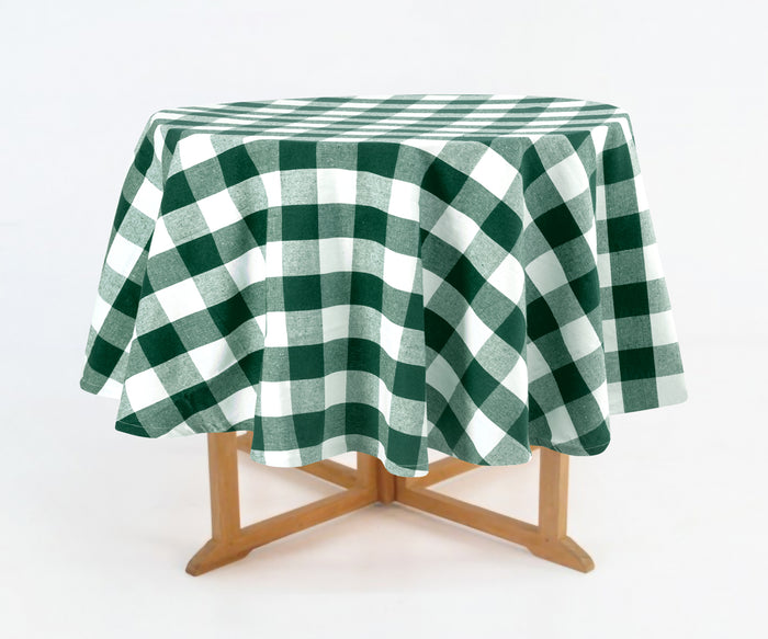 Buffalo plaid green and white tablecloth for dining area
