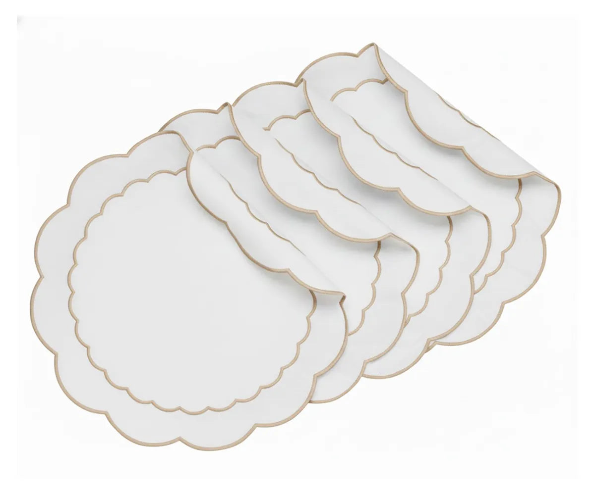 White Circle Placemats - Beige Scalloped