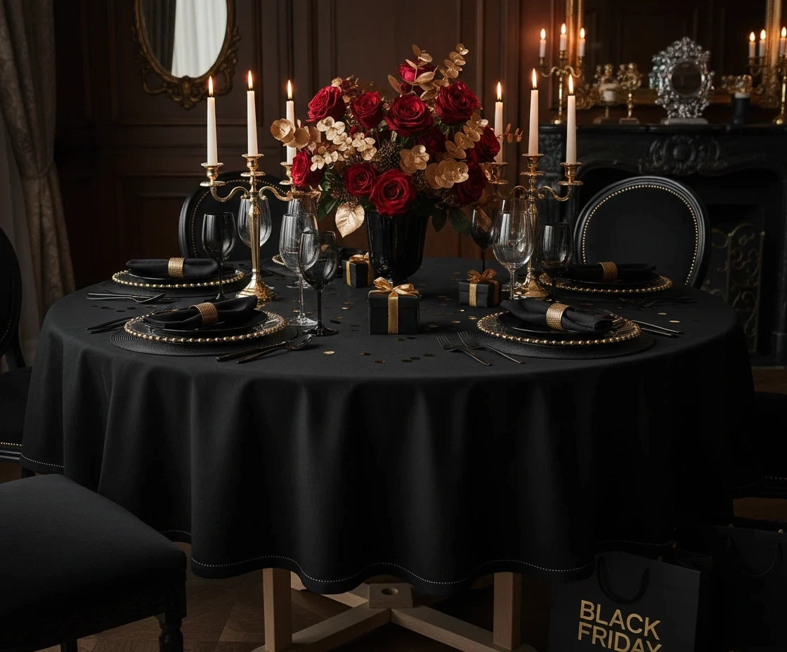 Plain black round tablecloth made from smooth, durable fabric