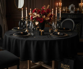 Plain black round tablecloth made from smooth, durable fabric