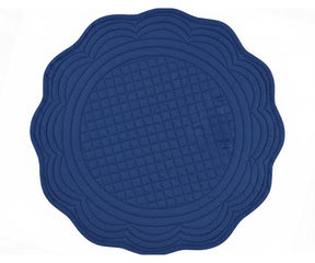 Royal blue quilted cotton round placemat with scalloped edge for modern and elegant dining table décor