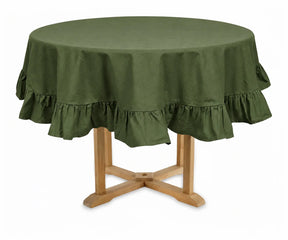 Olive green ruffled tablecloth for wedding, 100% cotton round tablecloth with elegant ruffle edge for farmhouse dining