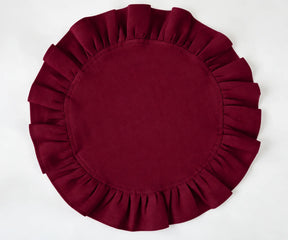 Burgundy ruffle edge linen dinner napkins 100% linen for wedding receptions and formal dining