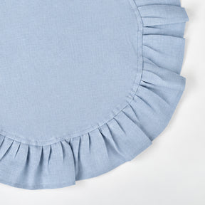 Light blue ruffle edge linen dinner napkins 100% linen for elegant wedding and event table settings