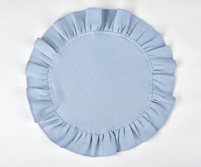 Light blue round linen napkins with ruffled edge for wedding tables, garden parties, and dining