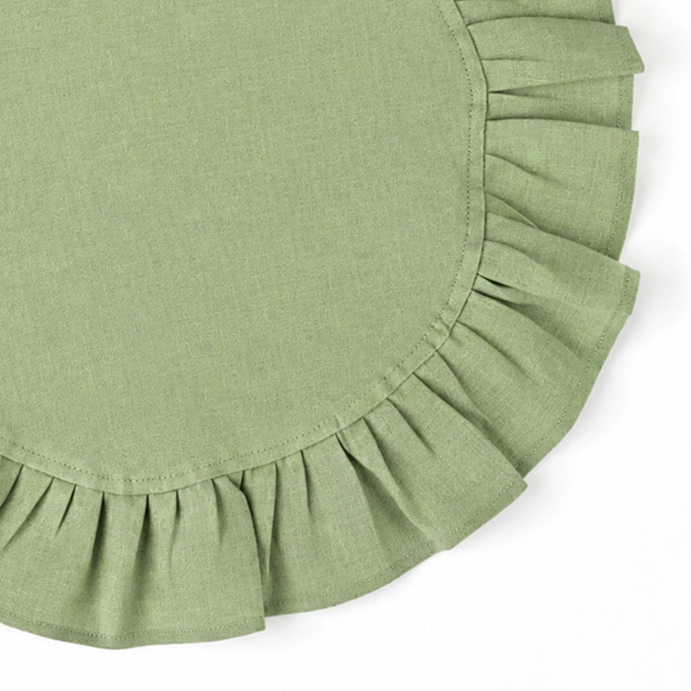 Sage green linen napkins set for 4, 6, 8, 12, or 24 with delicate ruffled edge