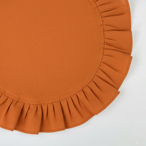 Earthy rust ruffled cotton cloth napkins crafted from linen fabric, ideal for seasonal and rustic table styling.