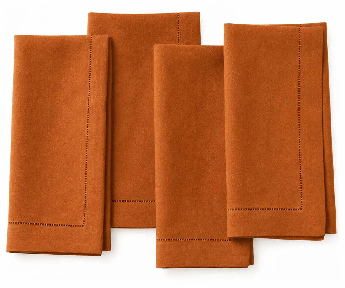 Luxury linen napkins set with refined hemstitch edge and prewashed soft texture