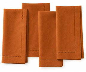 Luxury linen napkins set with refined hemstitch edge and prewashed soft texture