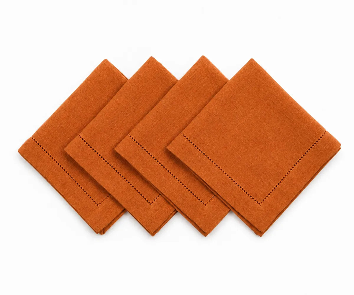 Washed linen cloth napkins with timeless hemstitch border for stylish table decor