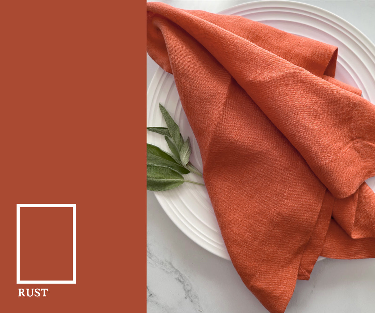 Rust color napkins placed on a dining table, giving a warm and stylish look for everyday dining, parties, or festive gatherings.