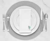 white cotton printed napkins featuring subtle drink illustration in the corner, soft washable cloth napkins designed for home bar styling, dinner gatherings, and casual entertaining