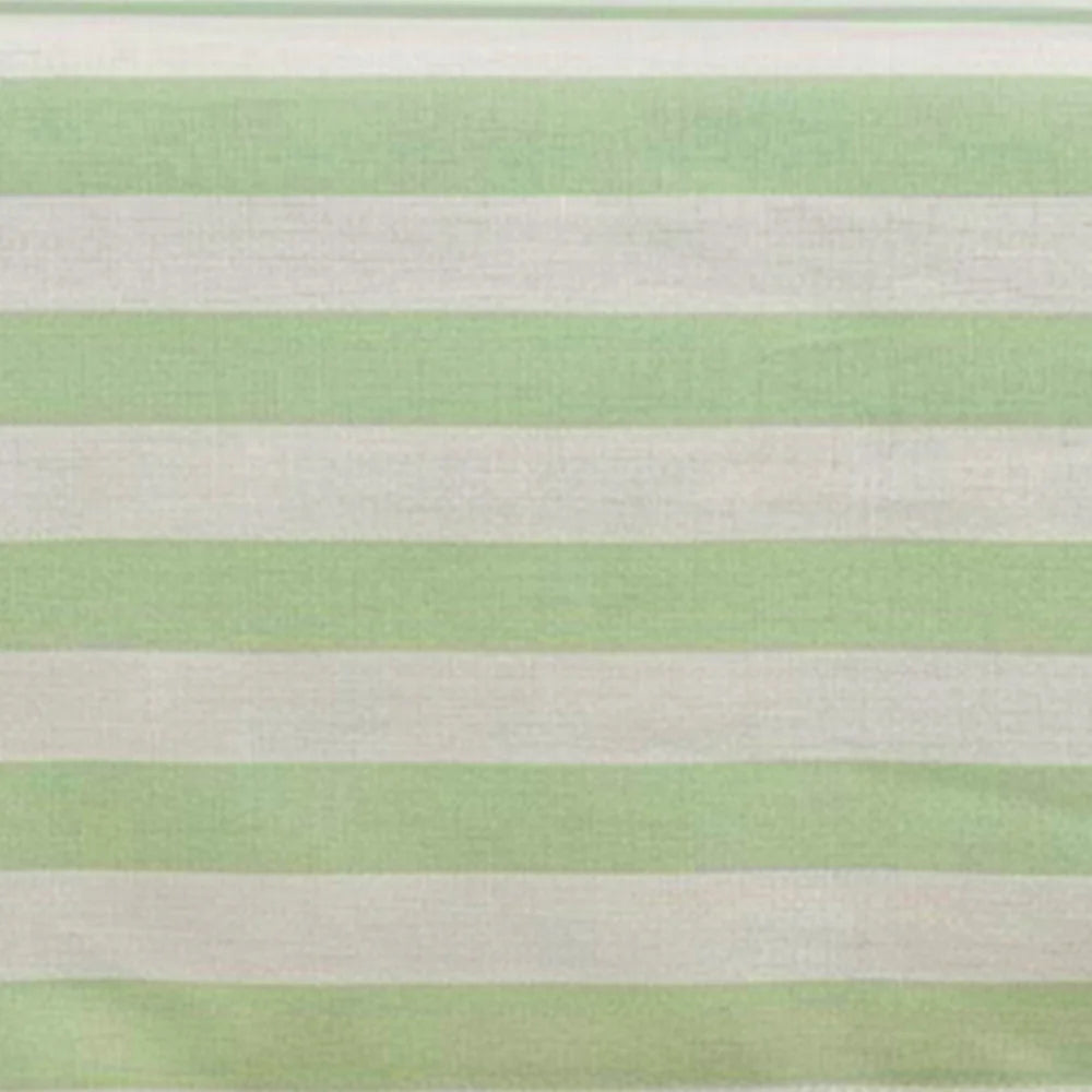 Green striped cotton table runner close-up