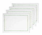 Sage green line embroidered oval placemats crafted from 100% cotton, soft washable table mats for modern farmhouse, minimalist, and everyday dining décor.