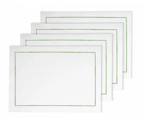 Sage green line embroidered oval placemats crafted from 100% cotton, soft washable table mats for modern farmhouse, minimalist, and everyday dining décor.