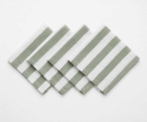 Durable washable fabric napkins with cabana stripe and hemstitch finish